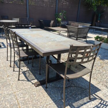 Mesa Comedor Terraza Piedra Pizarra 210x90 con 6 sillas Malla