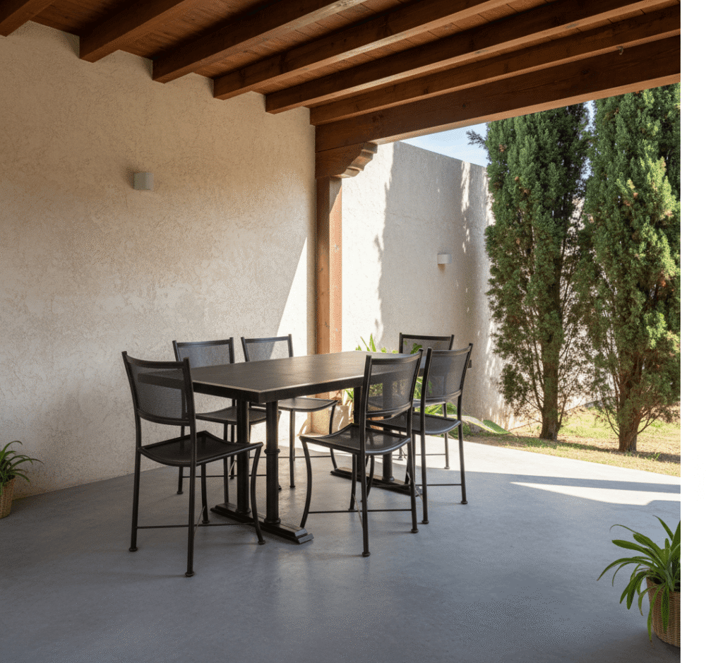 Mesa de comedor fierro con cubierta de plancha perforada 190x100