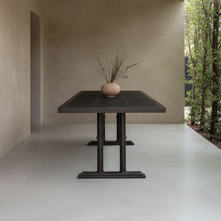 Mesa de comedor fierro con cubierta de plancha perforada 190x100