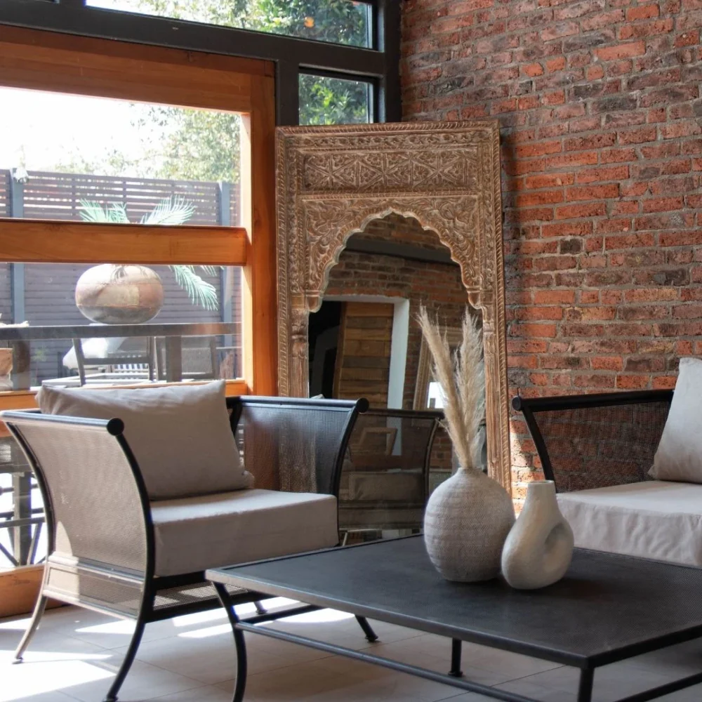 Juego de terraza fierro modelo loft. Inclye sofá de 2 cuerpos + 2 sillones de 1 cuerpo + mesa de centro de 100 x 70 + cojines y fundas lavables