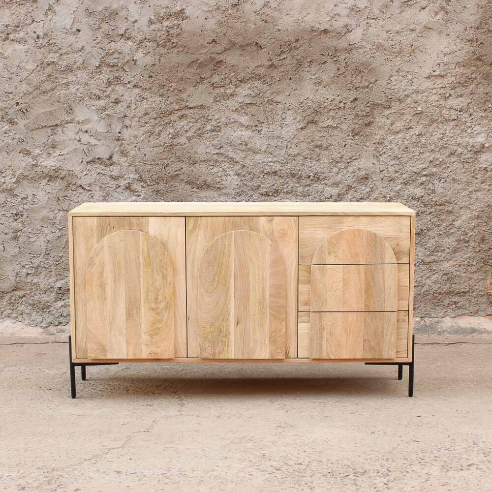 50078-Buffet almendra-142x47x67 (2) mueble buffet de madera maciza color claro. Mueble para living o para comedor con puerta y cajones