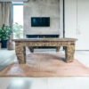 mesa de centro cuadrada de madera 100% maciza y tallada completamente a mano