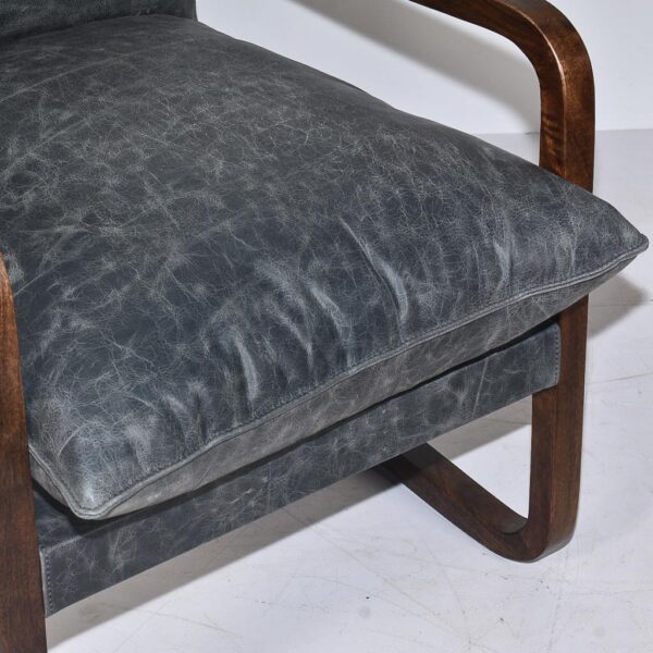 Sillón madera y cuero gris Granada-68x86x75cm