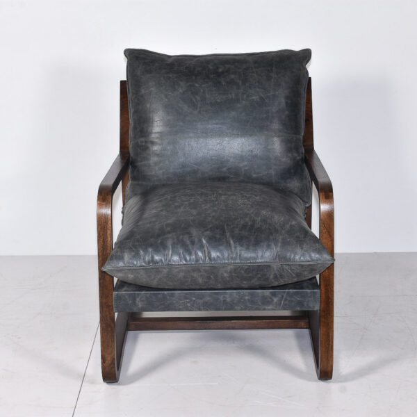 Sillón madera y cuero gris Granada-68x86x75cm