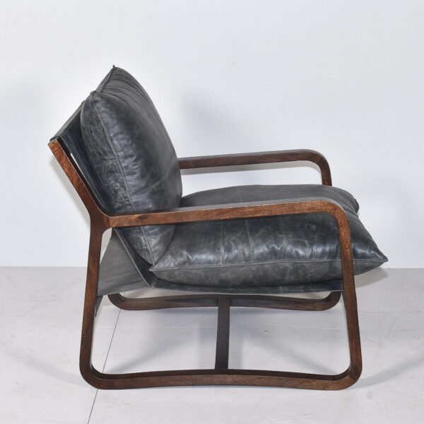 Sillón madera y cuero gris Granada-68x86x75cm