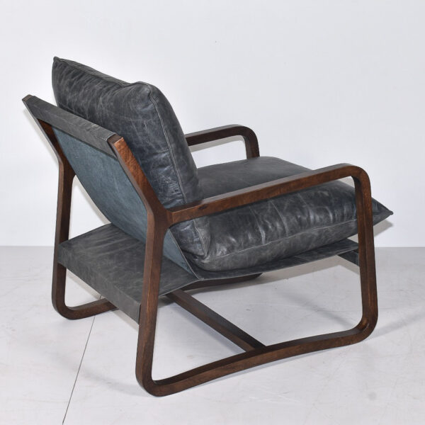 Sillón madera y cuero gris Granada-68x86x75cm