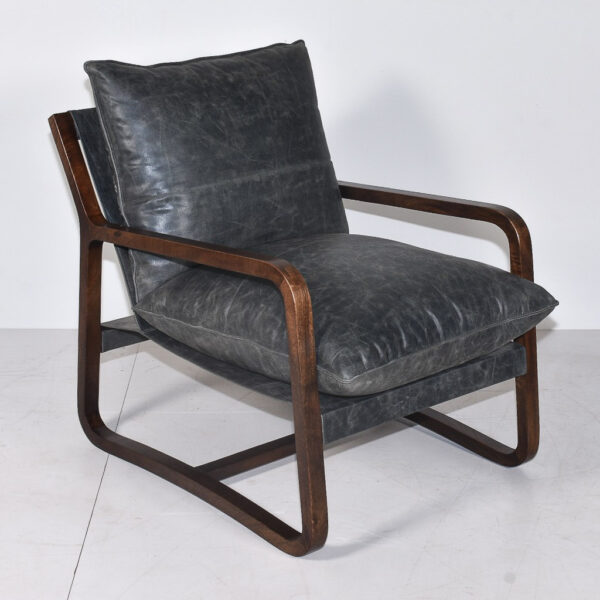 Sillón madera y cuero gris Granada-68x86x75cm