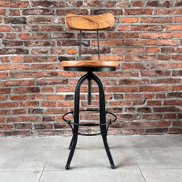 Taburete giratorio madera Acacia natural barritas en respaldo