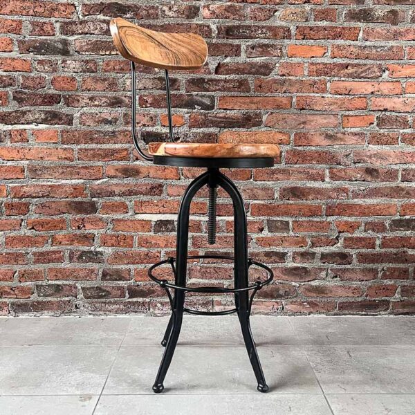 Taburete giratorio madera Acacia natural barritas en respaldo