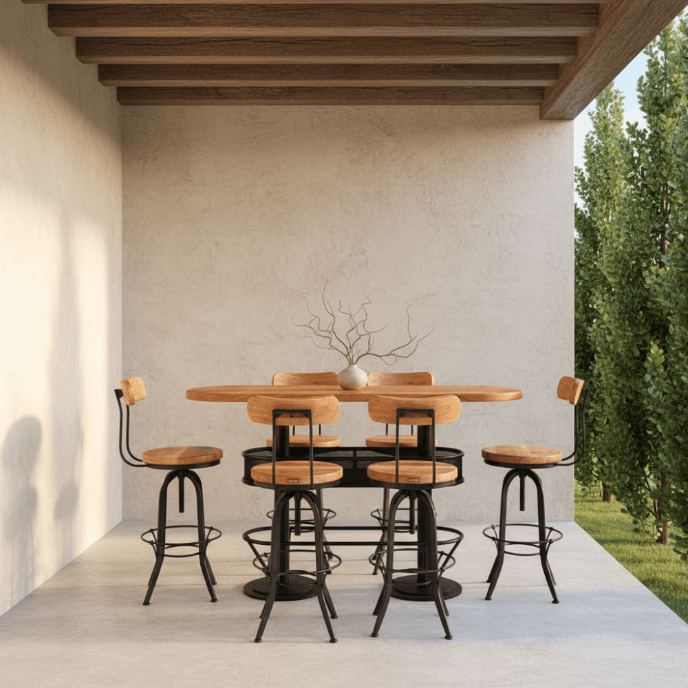 Mesón barra bar natural + 6 taburetes barrita natural