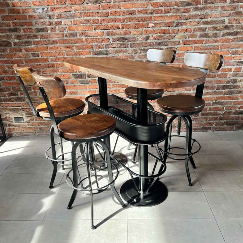 Mesón barra bar color nogal + 4 taburetes pletina nogal