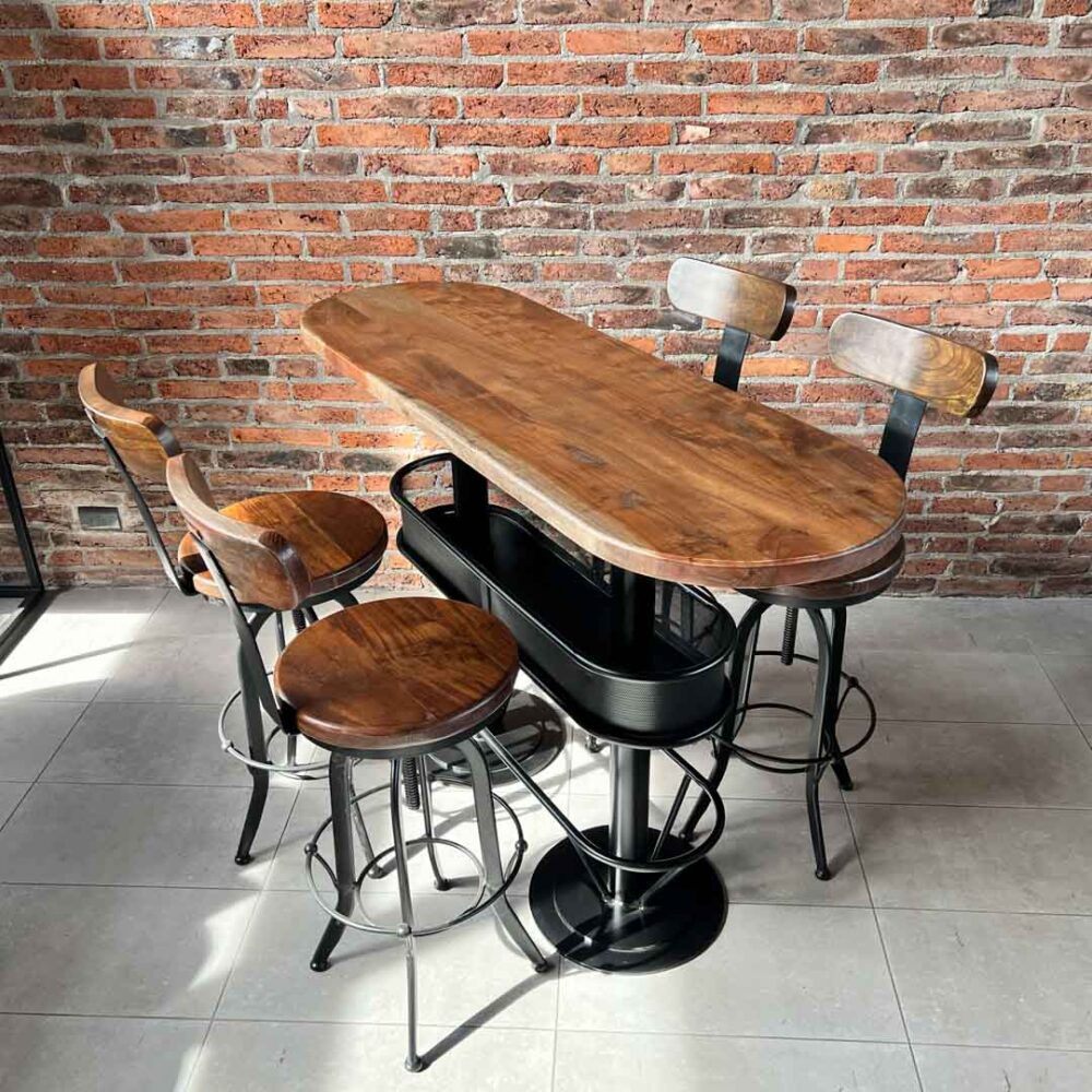Mesón barra bar color nogal + 4 taburetes pletina nogal