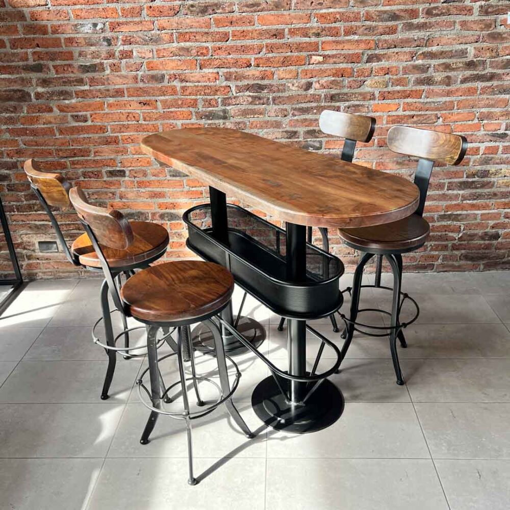 Mesón barra bar color nogal + 4 taburetes pletina nogal