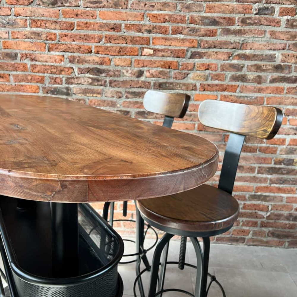 Mesón barra bar color nogal + 4 taburetes pletina nogal