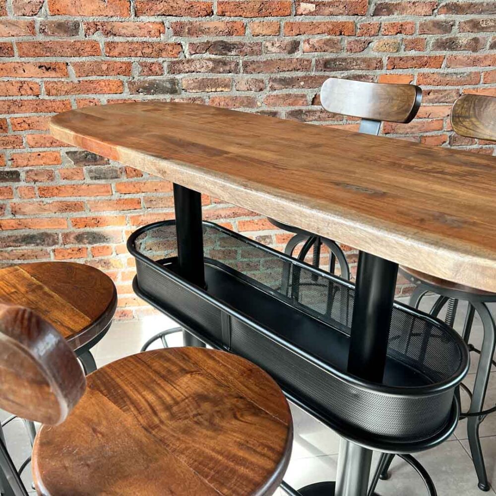 Mesón barra bar color nogal + 4 taburetes pletina nogal