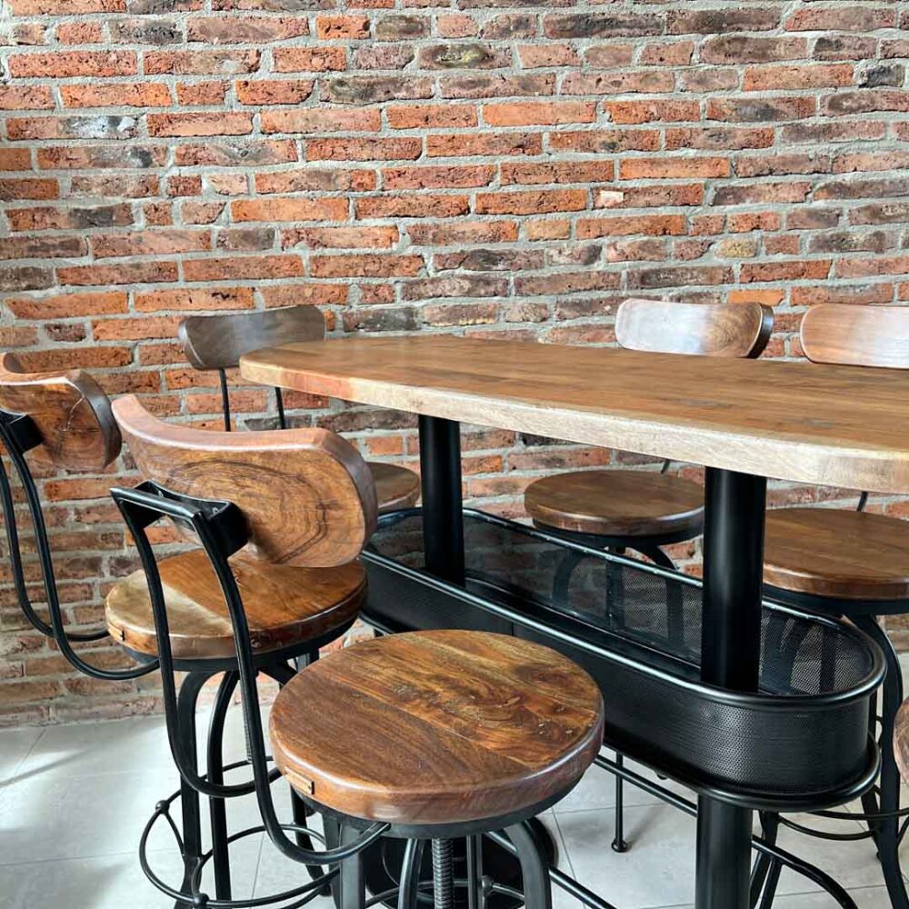 IMG_7779 Mesón barra bar color nogal + 6 taburetes barrita nogal