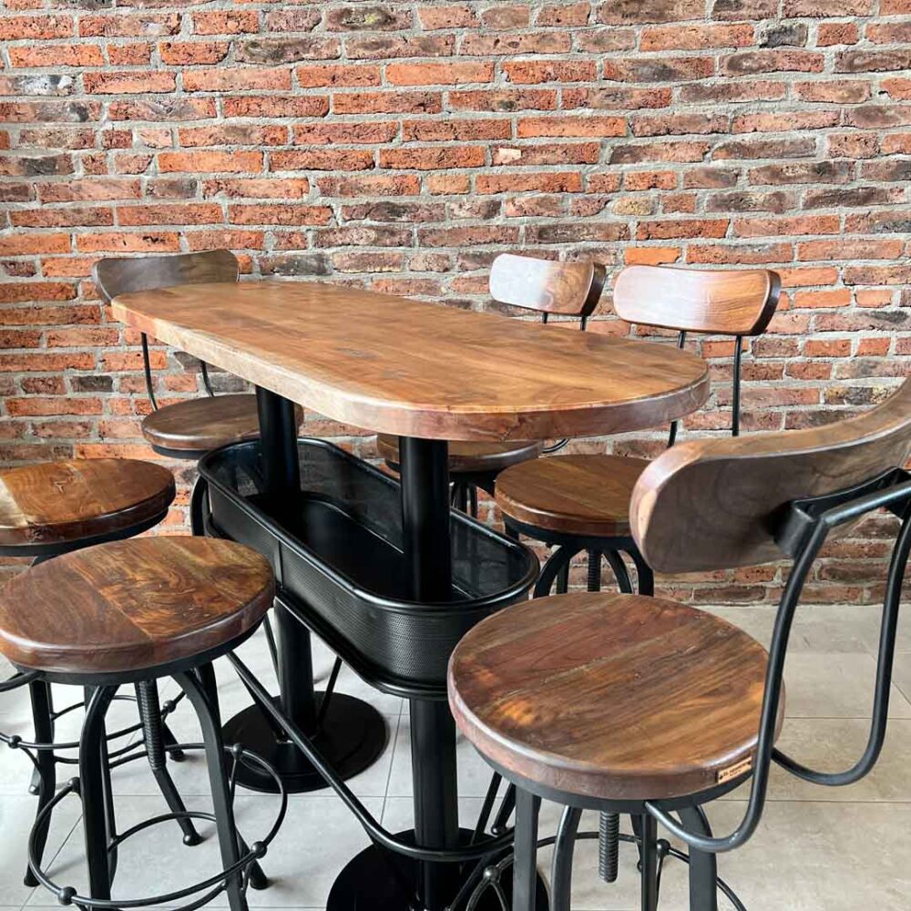 IMG_7780 Mesón barra bar color nogal + 6 taburetes barrita nogal