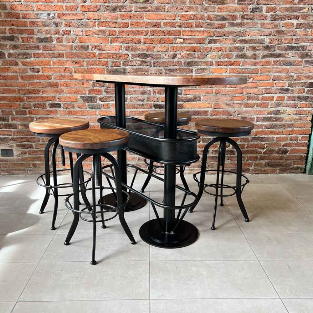 Mesón barra bar color nogal+ 4 taburetes