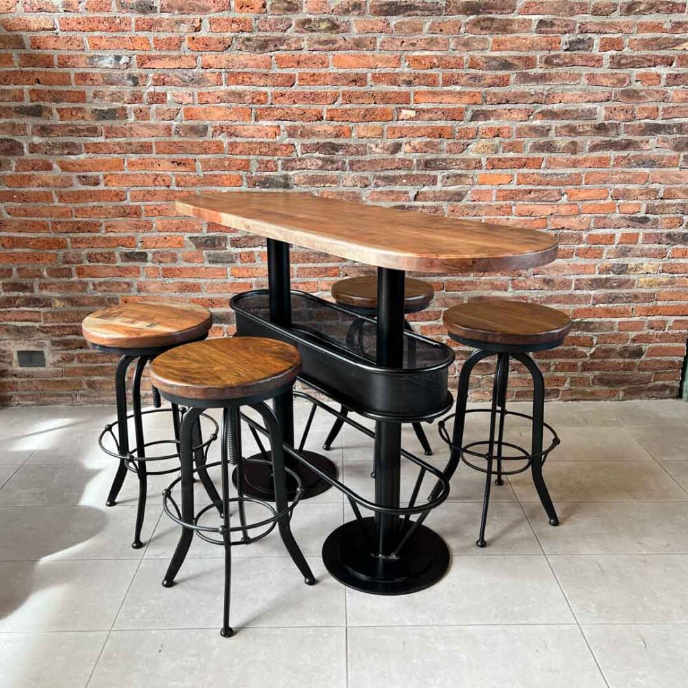 Mesón barra bar color nogal+ 4 taburetes