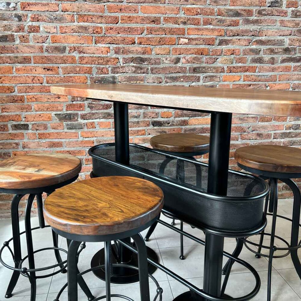 Mesón barra bar color nogal+ 4 taburetes