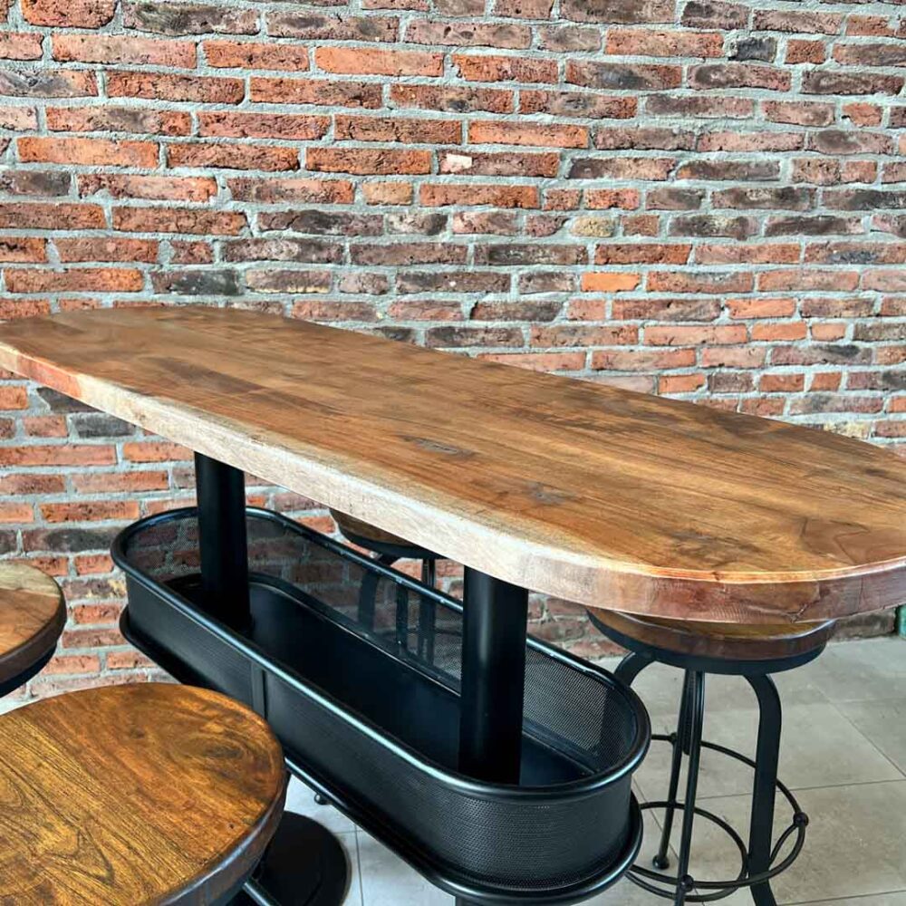 Mesón barra bar color nogal+ 4 taburetes