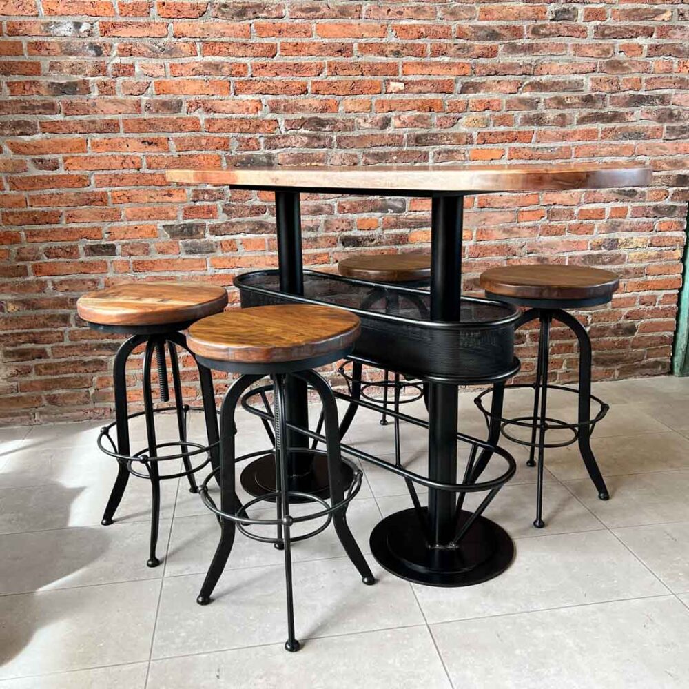 Mesón barra bar color nogal+ 4 taburetes