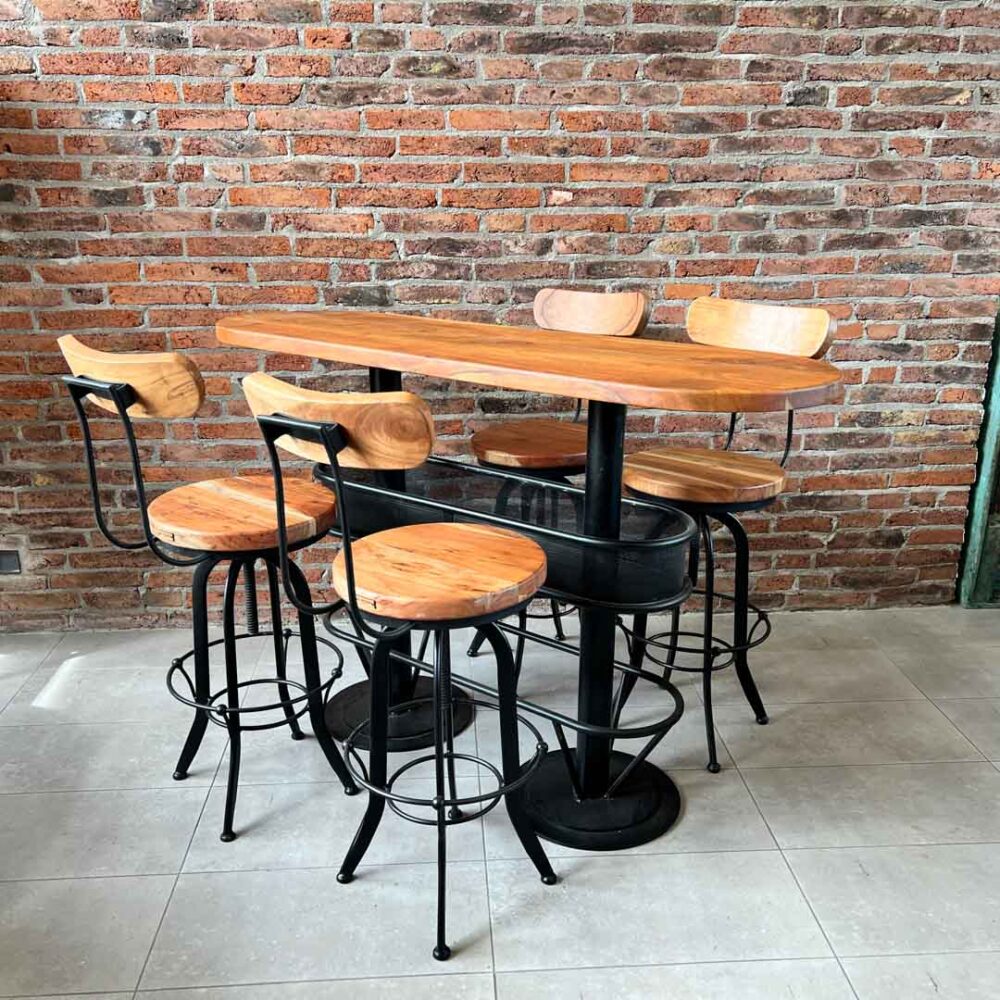 Mesón barra bar madera Acacia color natural 150x50x95 cms