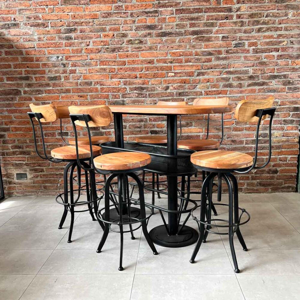 Mesón barra bar natural + 6 taburetes barrita natural