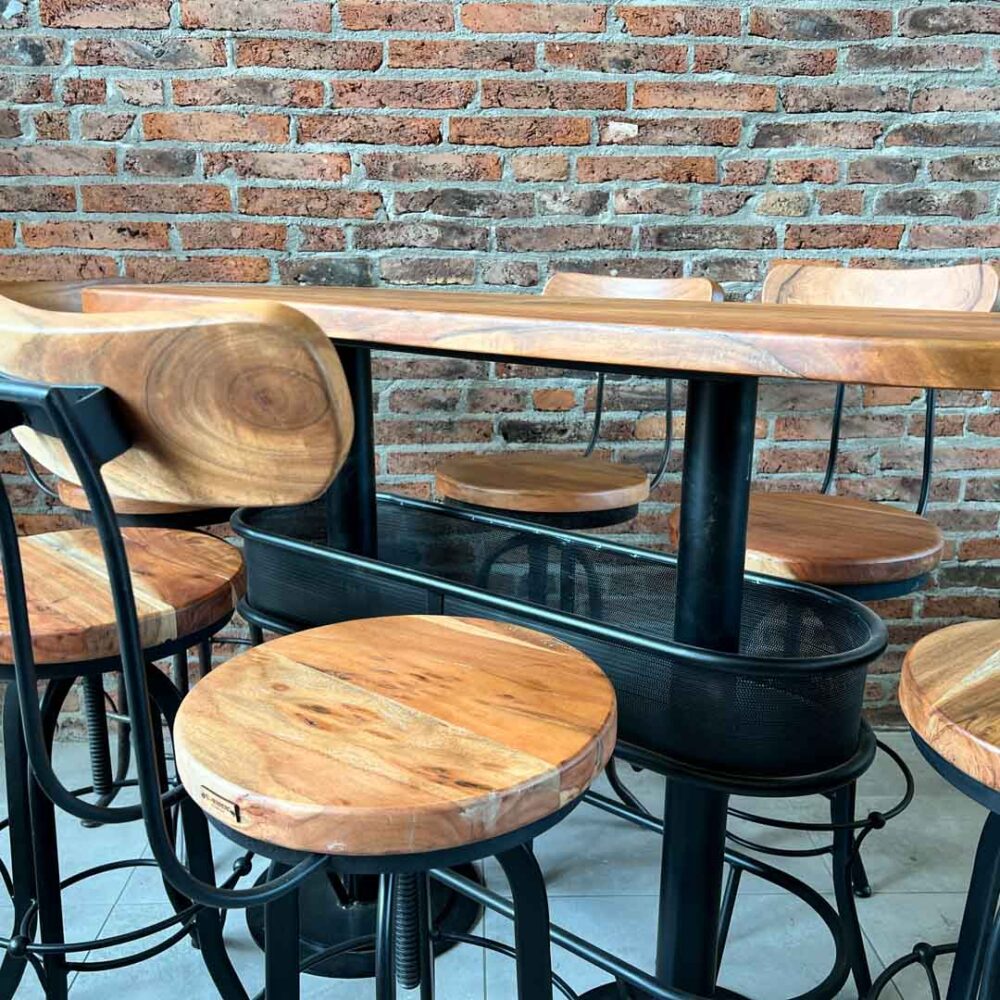 Mesón barra bar natural + 6 taburetes barrita natural