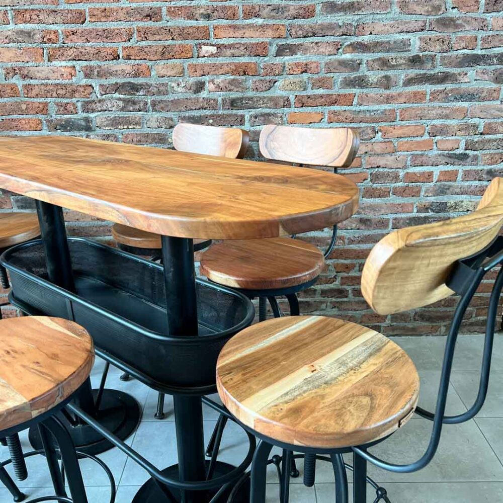 Mesón barra bar natural + 6 taburetes barrita natural