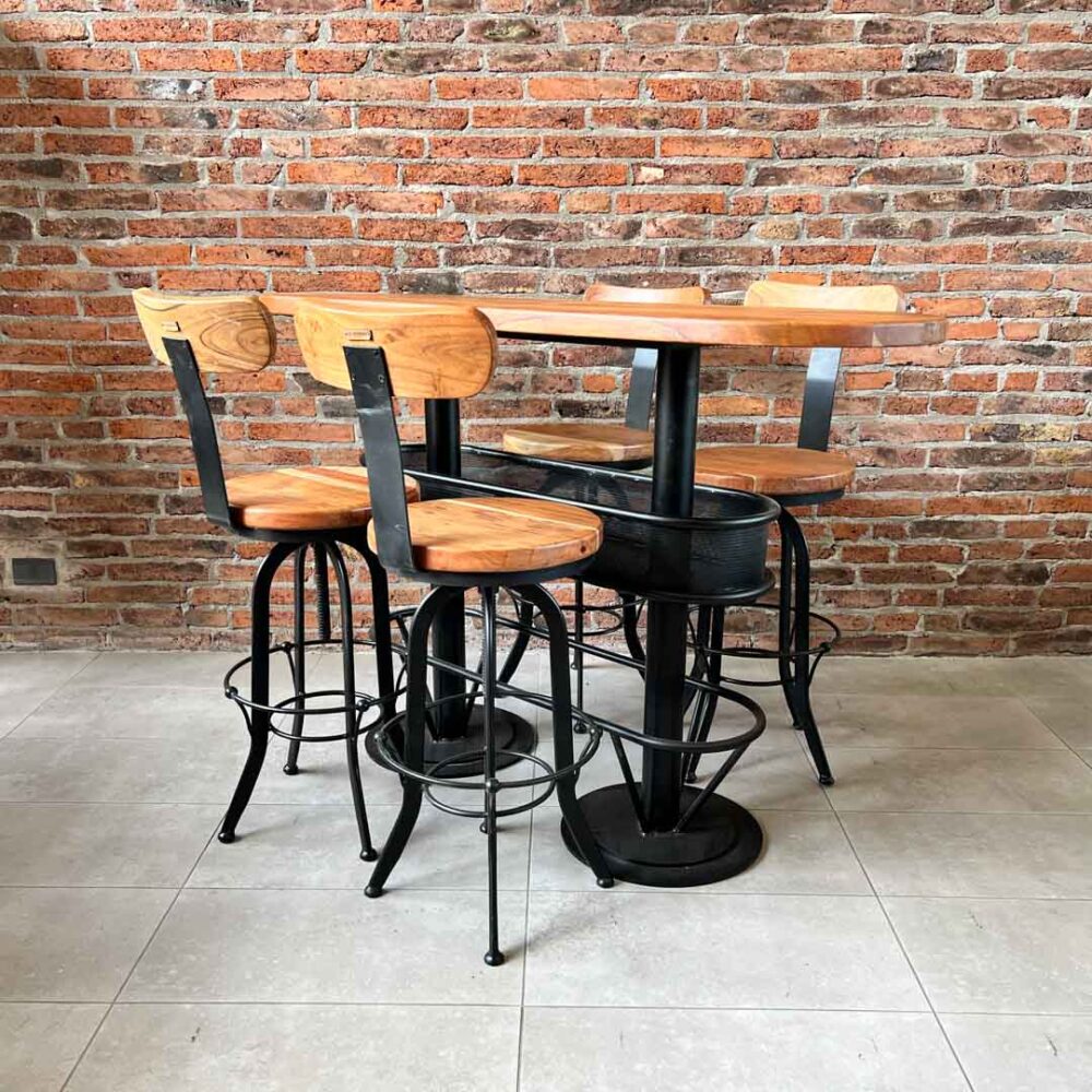 Mesón barra bar natural + 4 taburetes pletina natural