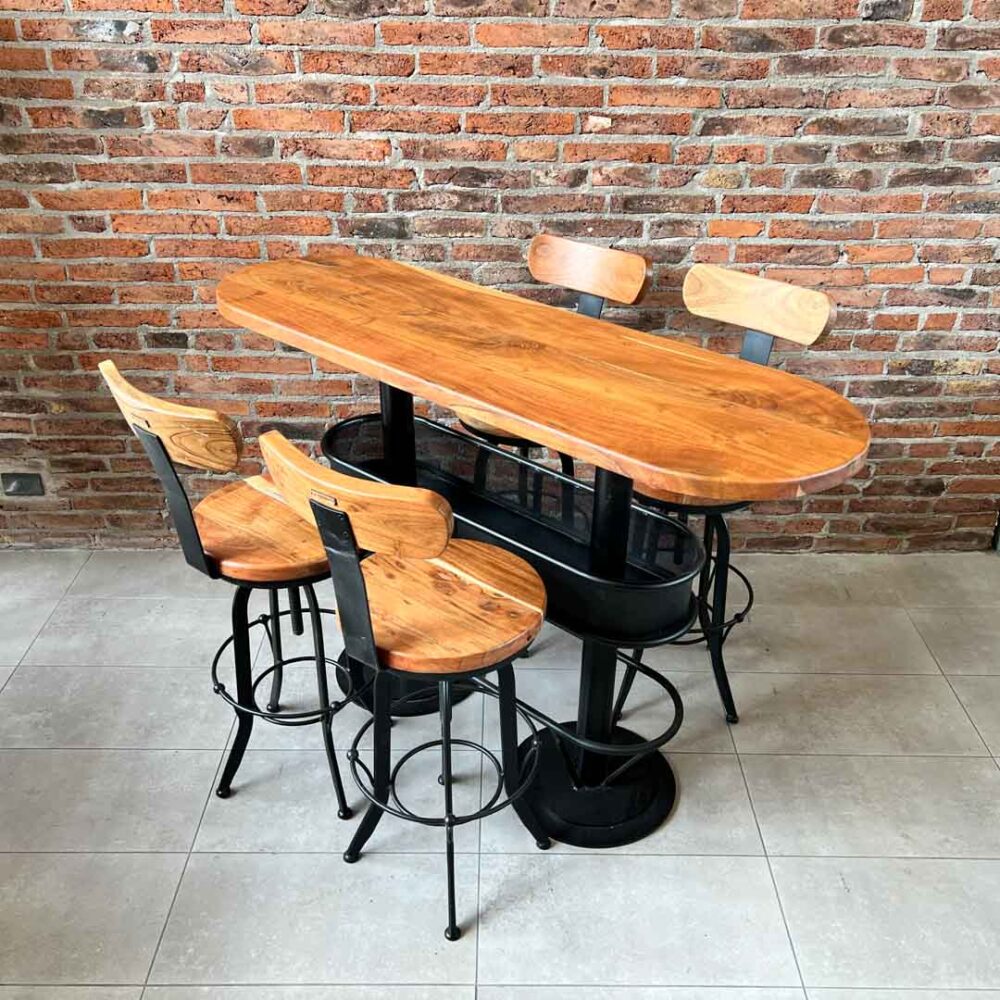 Mesón barra bar natural + 4 taburetes pletina natural