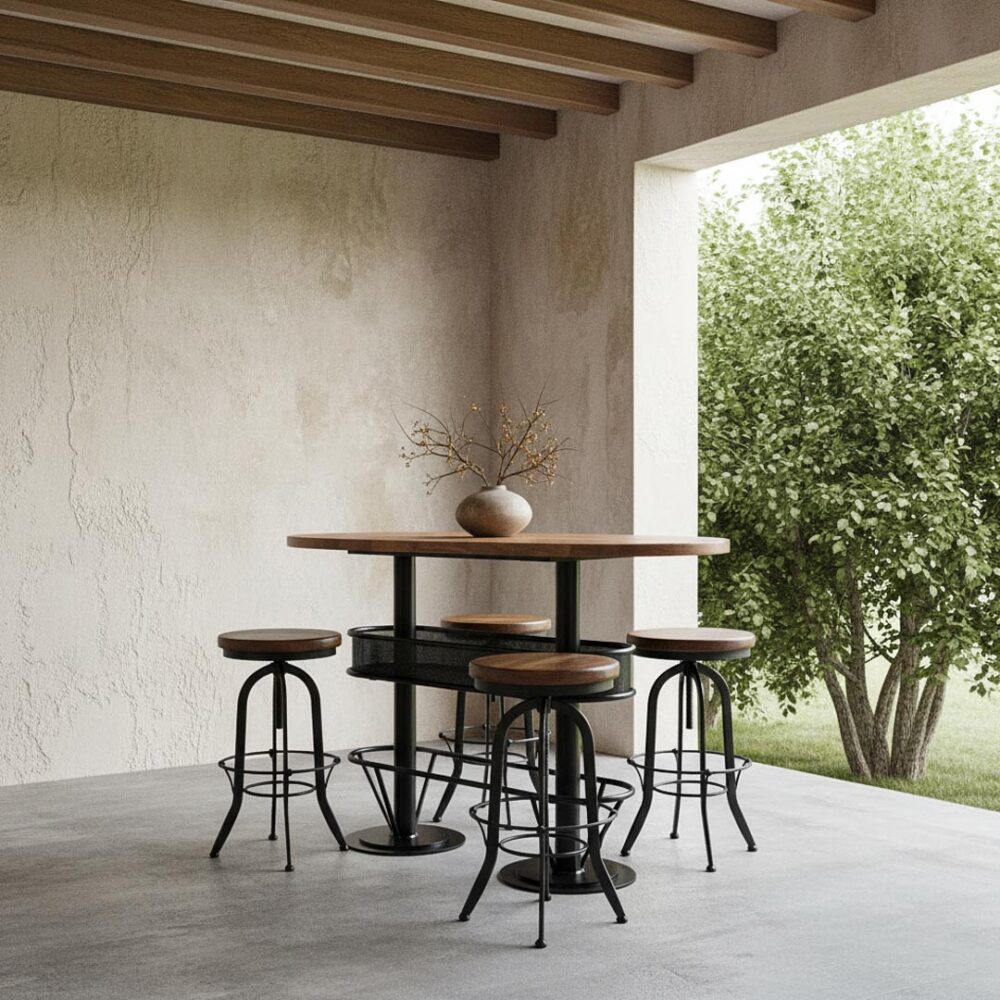 Mesón barra bar color nogal+ 4 taburetes