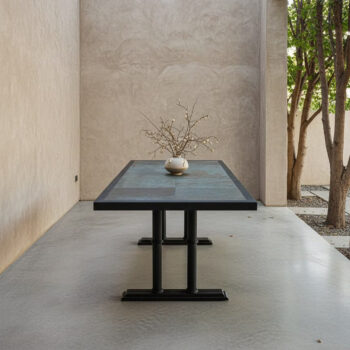 Mesa Comedor Terraza Piedra Pizarra 210x90 con 6 sillas Malla