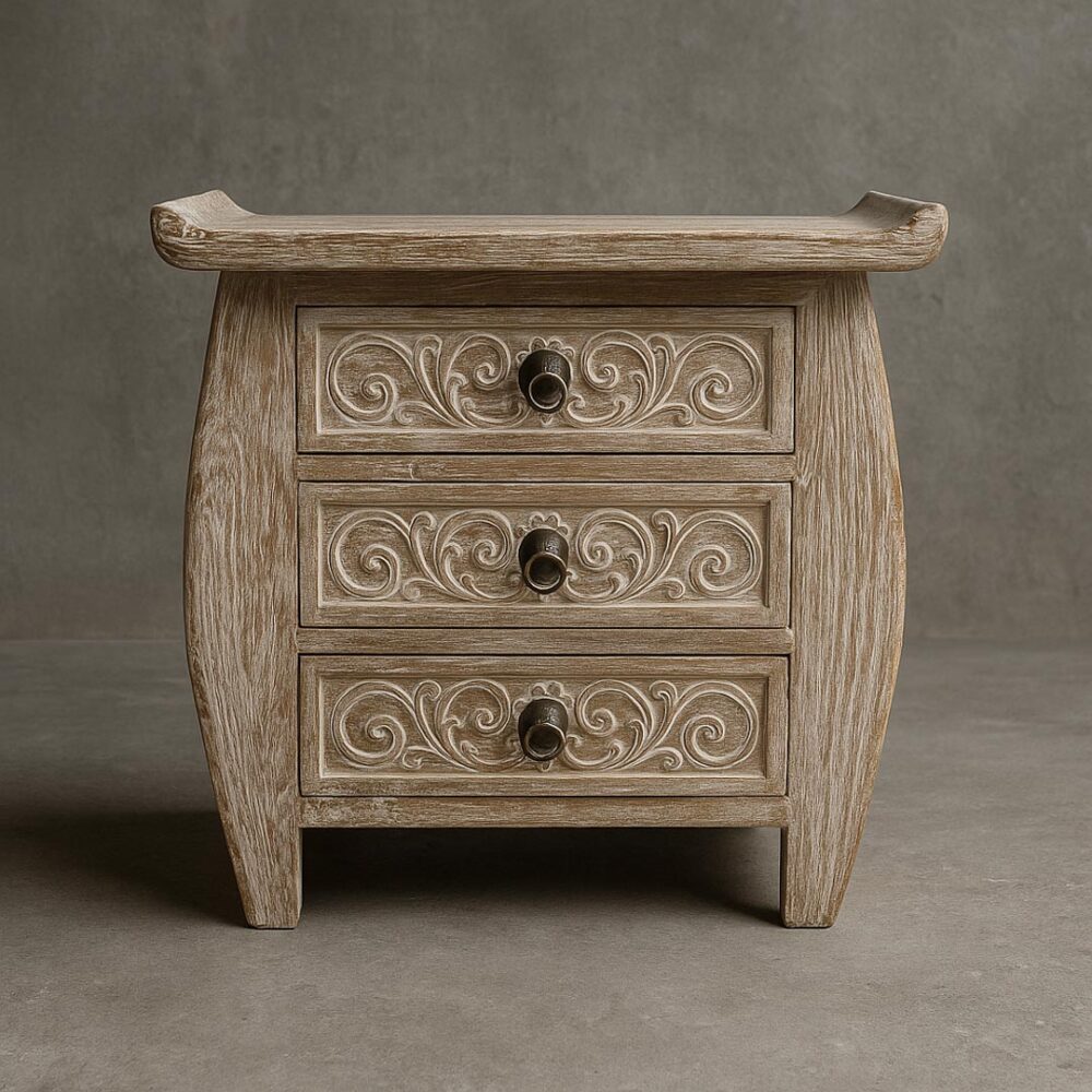 Cómoda de madera envejecida y detallada Velador Llaima 60x40x60 cm