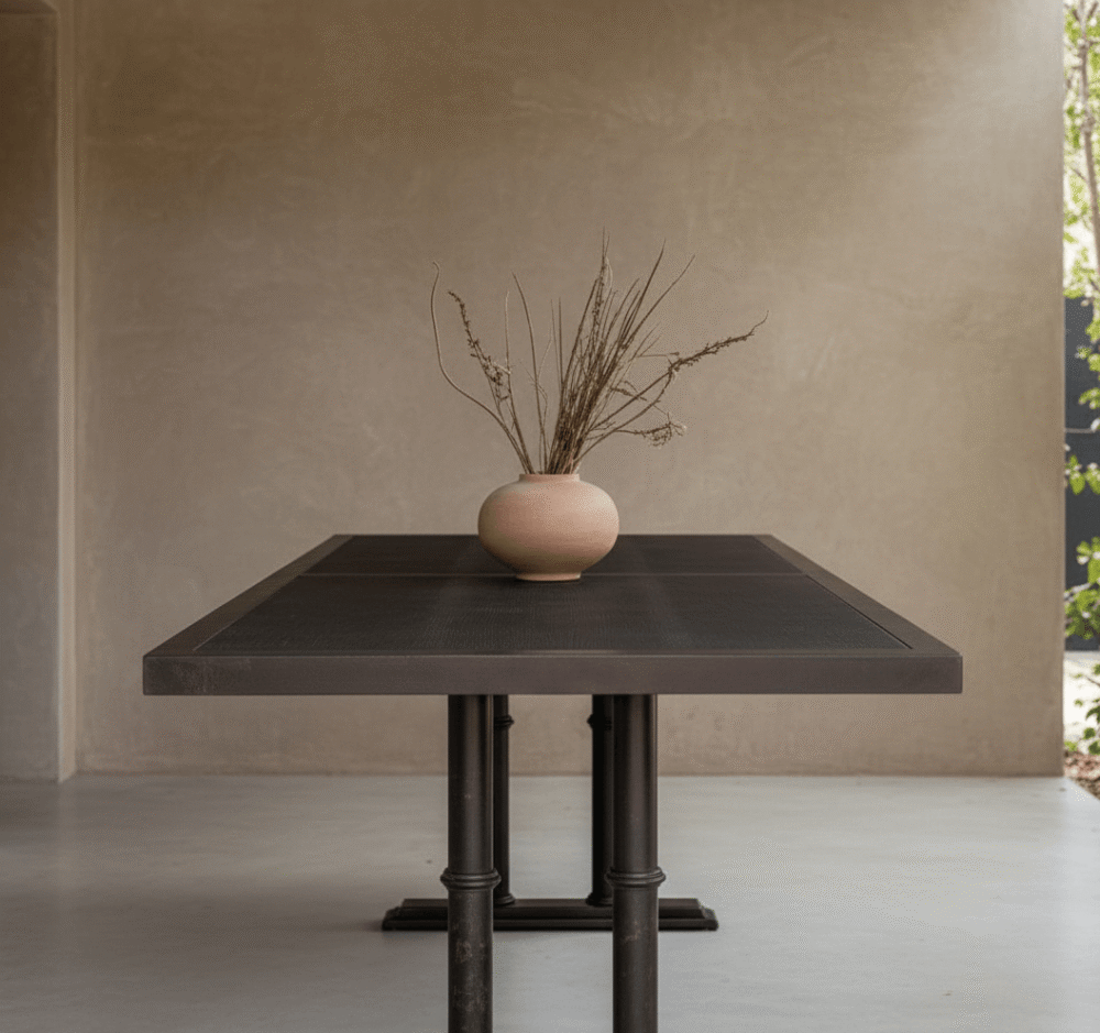 Mesa de comedor fierro con cubierta de plancha perforada 190x100