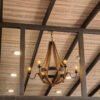 Lámpara gota 6 luces fabricada con Roble de barracas