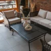 Juego de terraza fierro modelo prince. Inclye sofá de 3 cuerpos + 2 sillones de 1 cuerpo + mesa de centro de 130 x 80 + cojines y fundas lavables