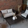 Juego de terraza fierro modelo loft. Inclye sofá de 2 cuerpos + 2 sillones de 1 cuerpo + mesa de centro de 100 x 70 + cojines y fundas lavables
