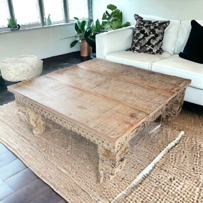 mesa de centro, mesa living mesa de centro cuadrada de madera maciza tallada completamente a mano