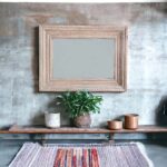 espejo rectangular de madera maciza tallada 100% a mano con tonos beige