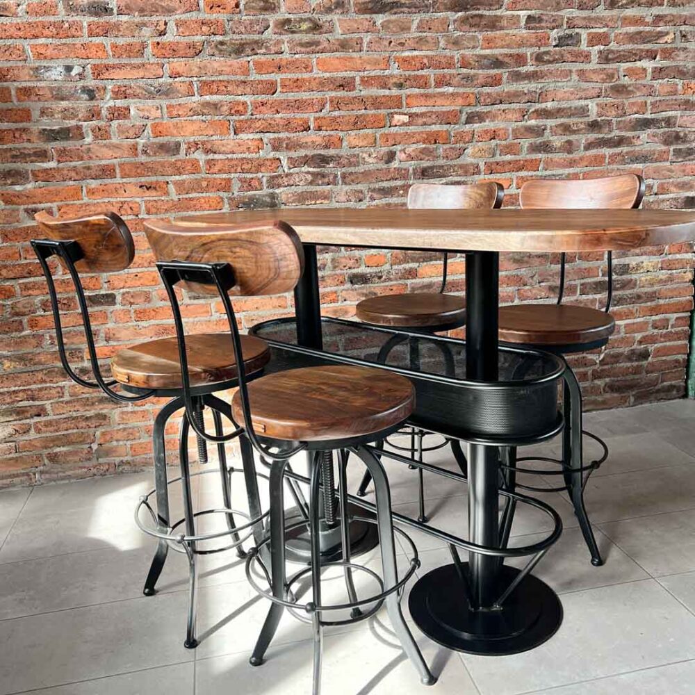 Mesón barra bar color nogal + 4 taburetes barrita nogal