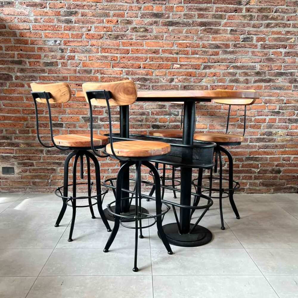 Mesón barra bar natural + 4 taburetes barrita natural