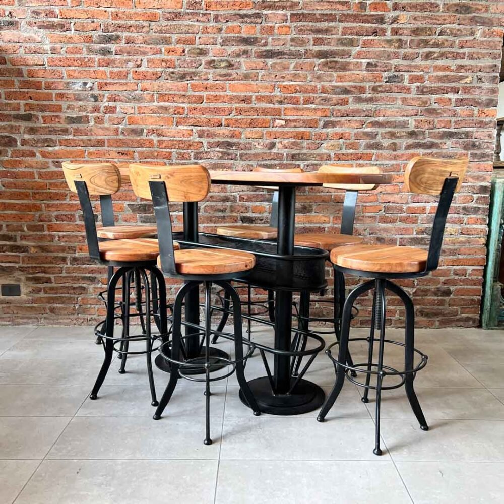 Mesón barra bar natural + 6 taburetes pletina natural