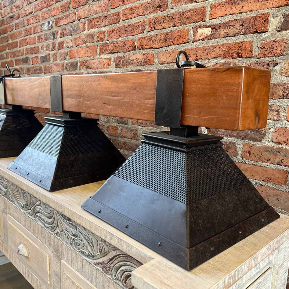 Lámpara pool 3 luces viga madera nativa