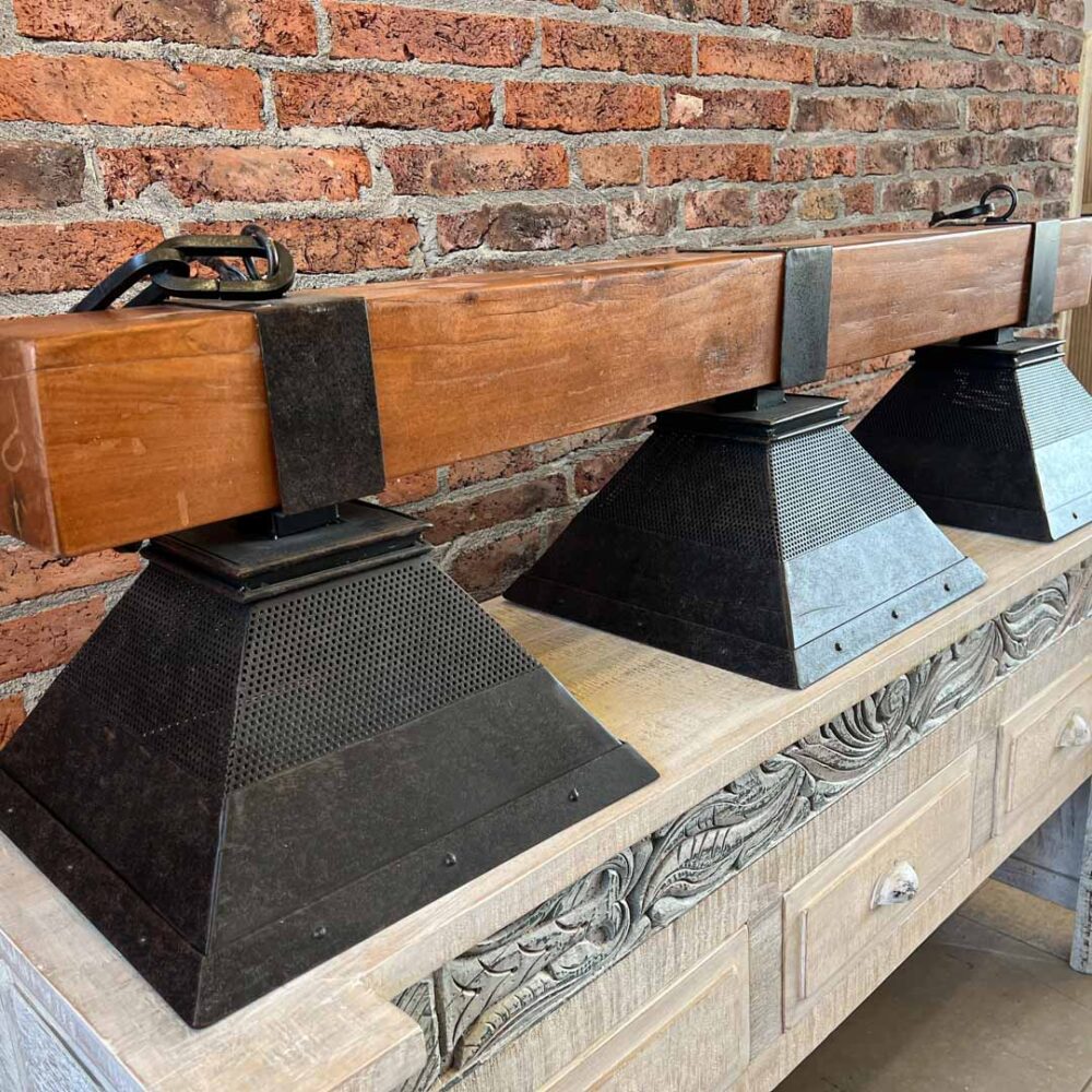 Lámpara pool 3 luces viga madera nativa