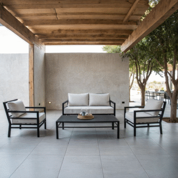 Set de terraza modelo recto con sofá principal de 2 cuerpos + 2 sillones de 1 cuerpo