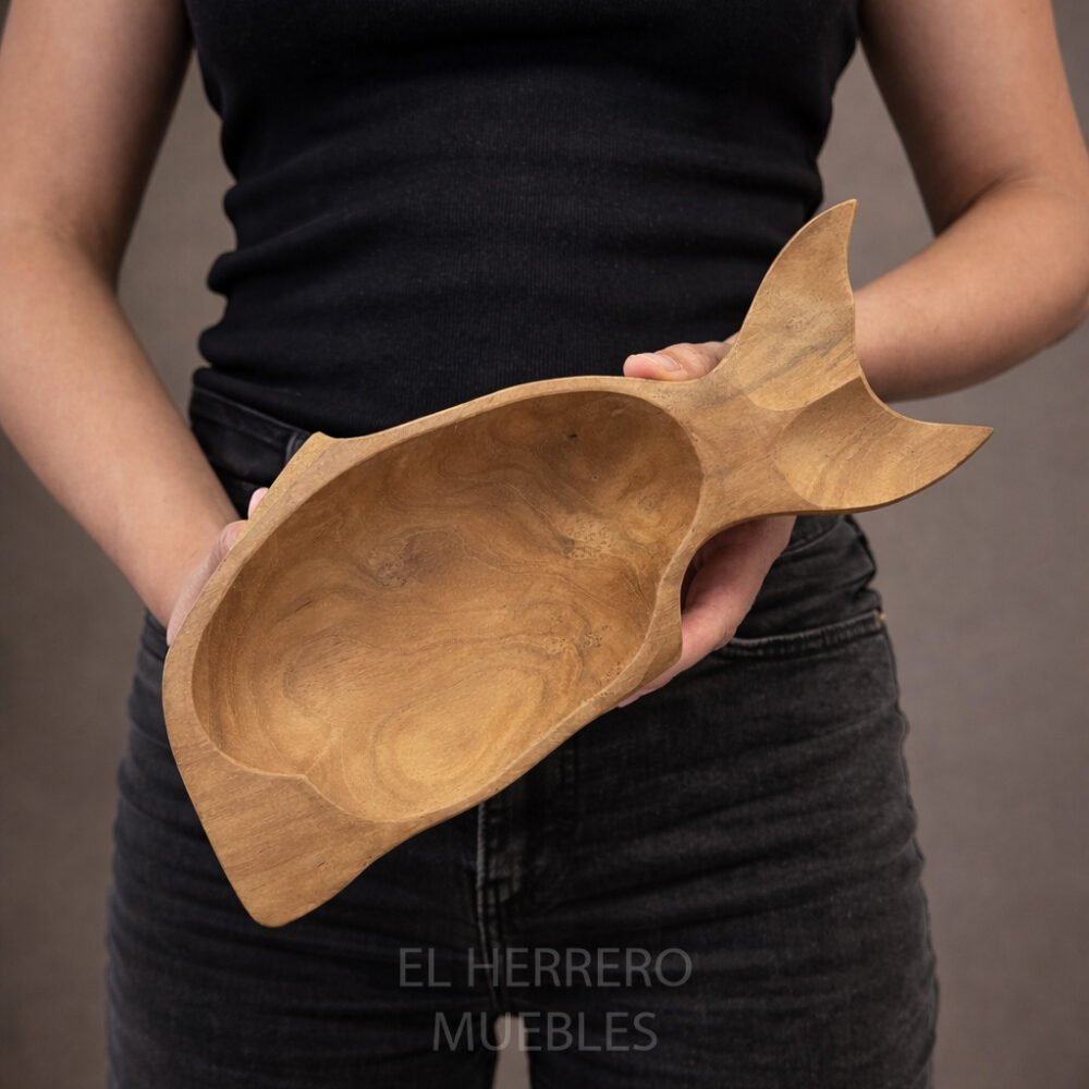 Bowl decorativo madera picoteo pez