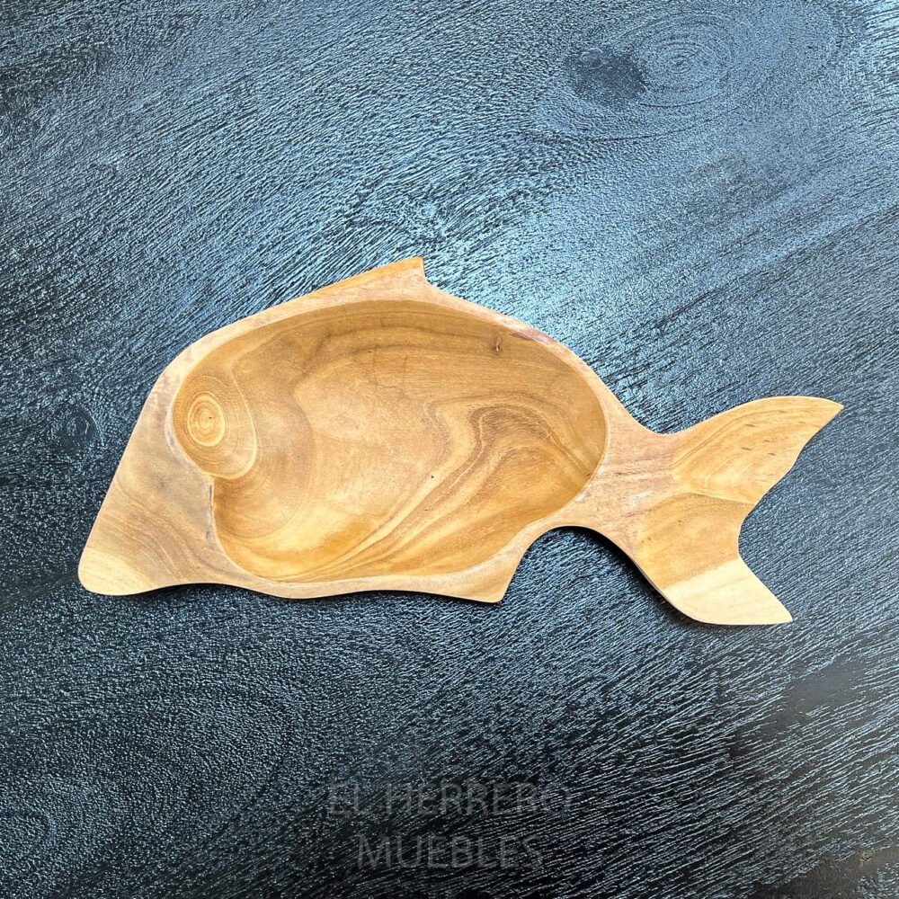 Bowl decorativo madera picoteo pez