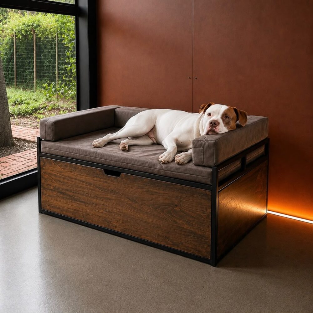 Cama para perros y mascotas Talla L 120x75 madera y fierro con cajón